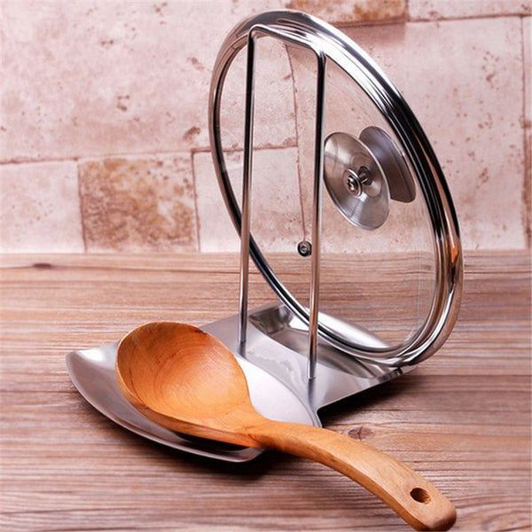 Stainless Steel Pan Pot Cover Lid Rack Stand Spoon